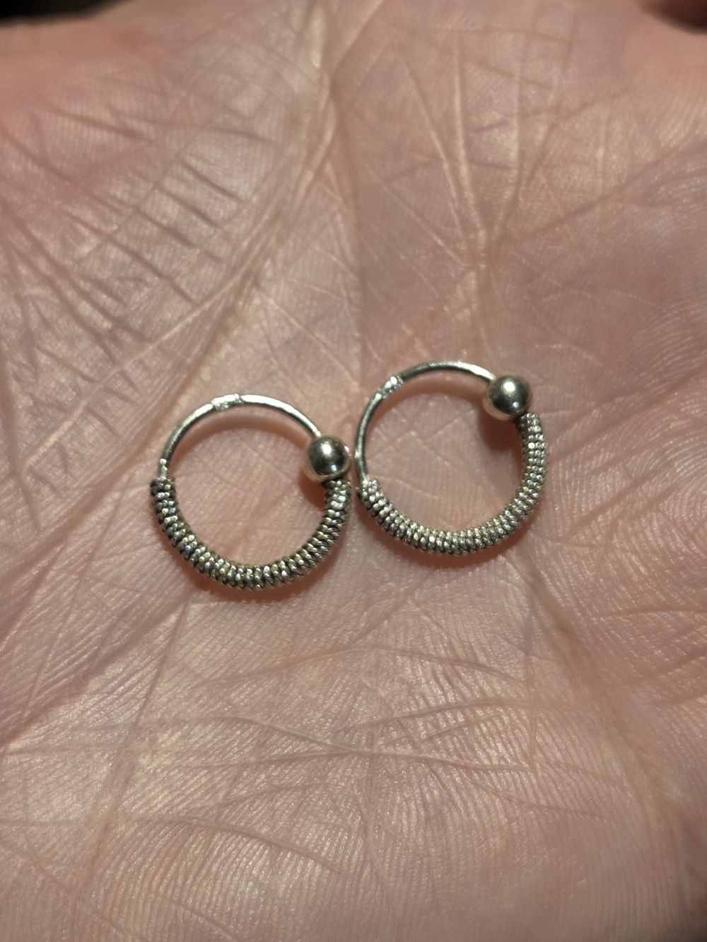 Sterling Silver Textured Hoop Earrings - Silver